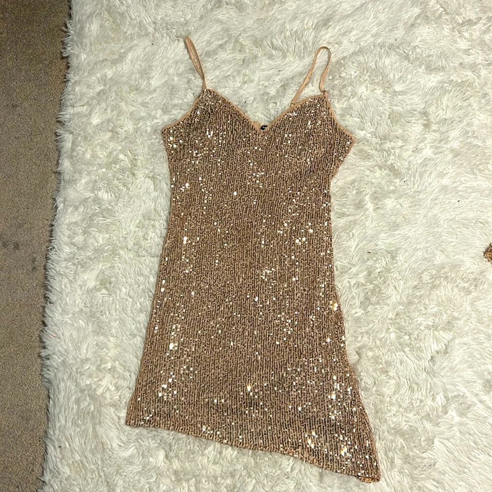 Shein Ruched Asymmetrical Hem Sequins Bodycon Dress